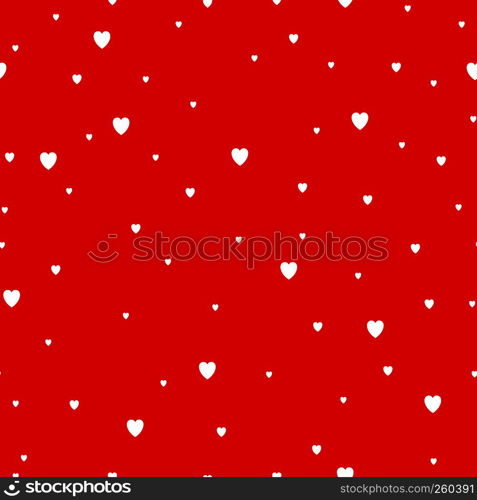 Cute white hearts on red background. Seamless pattern. Vector illustration. Red hearts background seamless pattern. Vector illustration