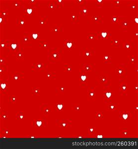 Cute white hearts on red background. Seamless pattern. Vector illustration. Red hearts background seamless pattern. Vector illustration