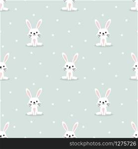 Cute white rabbit and tiny star seamless pattern. Lovely bunny on easter background.