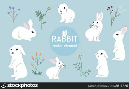 cute white rabbit character object with flower