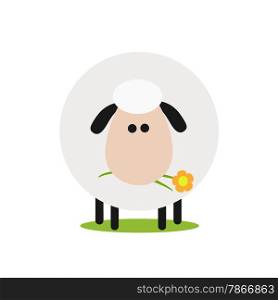 Cute White Sheep With A Flower.Modern Flat Design Illustration Isolated On White