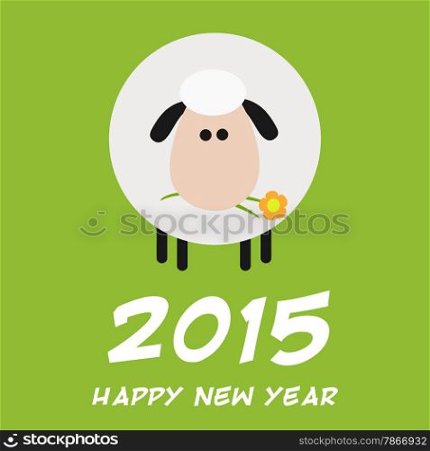 Cute White Sheep With A Flower.Modern Flat Design New Year Card