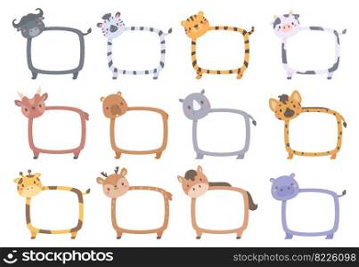 Cute wild animal cartoon text frame for kids