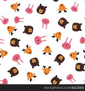 Cute wild animals seamless pattern,doodle vector illustration. Cute wild animals seamless pattern