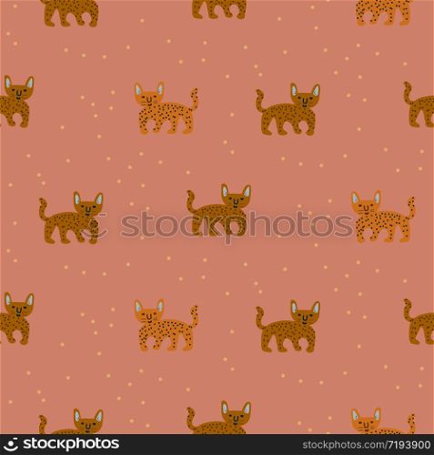Cute wild cheetah cat seamless pattern abstract characters. Hand drawn design vector texture. Cheerful cheetah childish style animals.. Cute wild cheetah cat seamless pattern abstract characters. Hand drawn cute design vector texture.