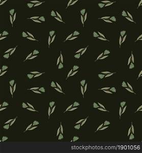 Cute wildflower seamless pattern on dark green background. Decorative floral ornament. Nature wallpaper. Elegant botanical design. For fabric, textile print, wrapping. Modern vector illustration.. Cute wildflower seamless pattern. Decorative floral ornament.