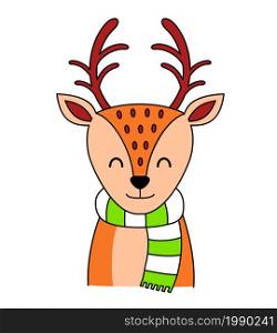 Cute winter deer with scaft. Vector illustration. Good for t-shirt, greeting card, textile, invitation.