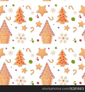 Cute Winter hand drawn seamless patterns set for your decoration, vector illustration. Gingerman house and tree pattern