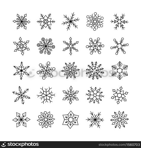 Cute winter snowflakes collection isolated on white background. Vector illustration in doodle style. Cute winter snowflakes collection isolated on white background. Vector illustration