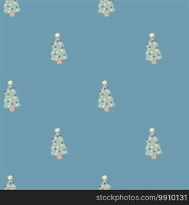 Cute winter trees seamless minimalistic pattern. Scandinavian christmas minimalistic backdrop in blue soft tones. Perfect for fabric design, textile print, wrapping, cover. Vector illustration.. Cute winter trees seamless minimalistic pattern. Scandinavian christmas minimalistic backdrop in blue soft tones.