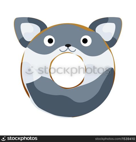 Cute wolf donut isolated on white vector illustration. Cute cartoon character.