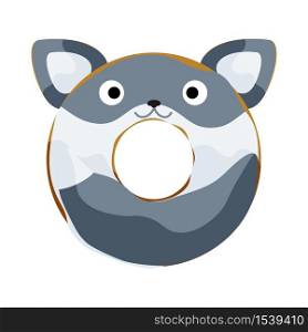 Cute wolf donut isolated on white vector illustration. Cute cartoon character.