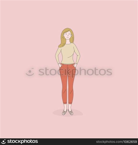 Cute woman standing poses isolated on background.Lifestyle concepts.Vector design illustrations.