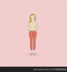 Cute woman standing poses isolated on background.Lifestyle concepts.Vector design illustrations.