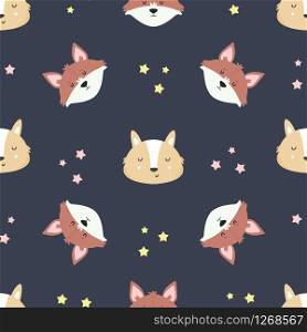Cute woodland seamless pattern with hand drawn foxes. Cute woodland seamless pattern with foxes