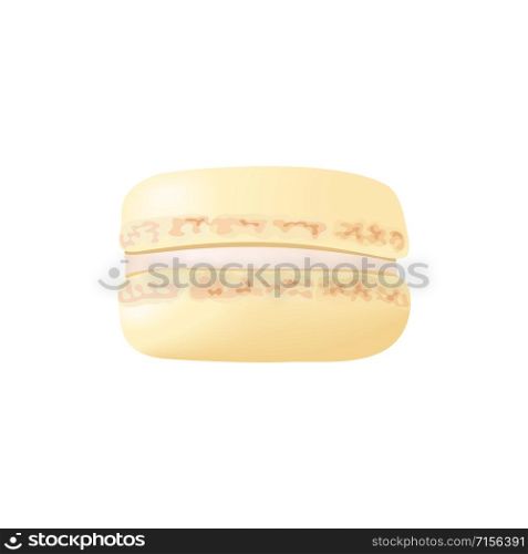 Cute yellow lemon macaroon. Cake macaron with cream. Vector illustration. Culinary, pastry, cake, cookie. For decoration. For blog, web print label tag. Cute yellow lemon macaroon. Cake macaron with cream. Vector illustration.