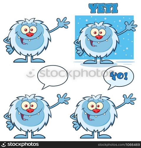 Cute Yeti Cartoon Mascot Character Set 1. Vector Collection Isolated On White Background