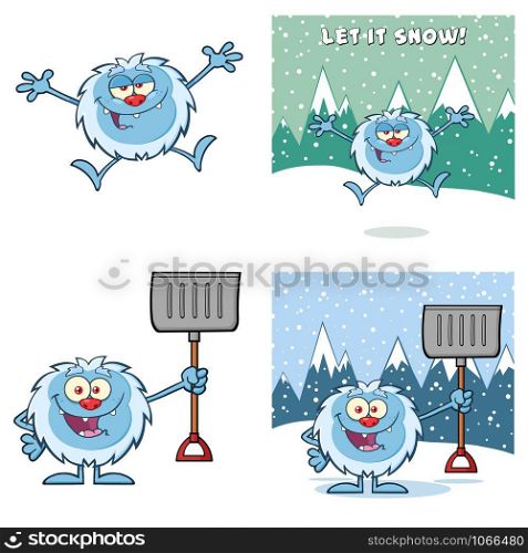 Cute Yeti Cartoon Mascot Character Set 10. Vector Collection Isolated On White Background