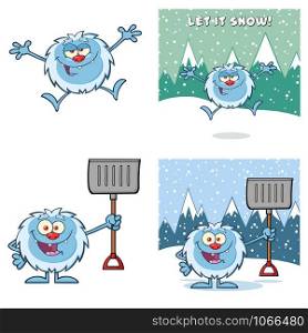 Cute Yeti Cartoon Mascot Character Set 10. Vector Collection Isolated On White Background