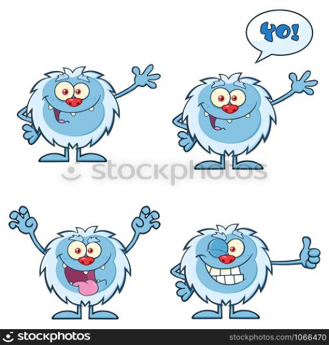 Cute Yeti Cartoon Mascot Character Set 2. Vector Collection Isolated On White Background