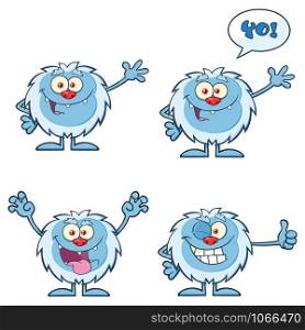 Cute Yeti Cartoon Mascot Character Set 2. Vector Collection Isolated On White Background