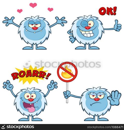 Cute Yeti Cartoon Mascot Character Set 3. Collection Isolated On White Background