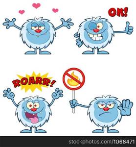 Cute Yeti Cartoon Mascot Character Set 3. Collection Isolated On White Background