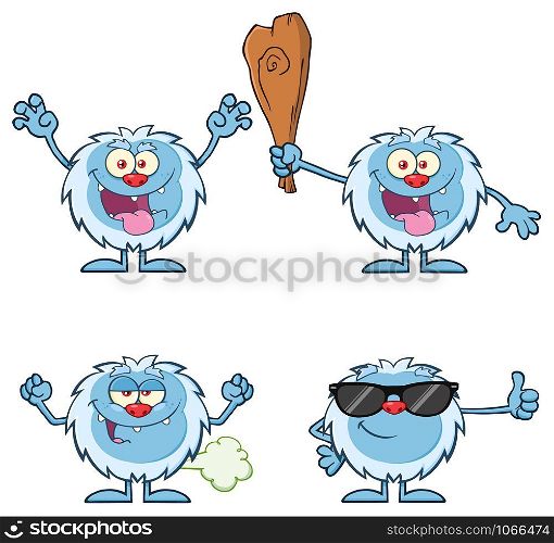 Cute Yeti Cartoon Mascot Character Set 5. Vector Collection Isolated On White Background