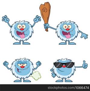 Cute Yeti Cartoon Mascot Character Set 5. Vector Collection Isolated On White Background