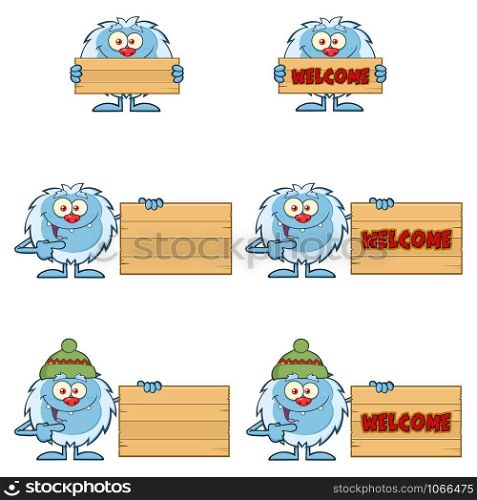 Cute Yeti Cartoon Mascot Character Set 6. Vector Collection Isolated On White Background