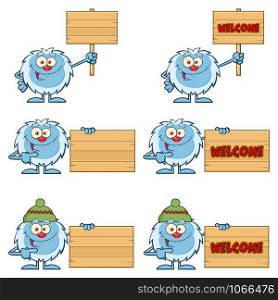 Cute Yeti Cartoon Mascot Character Set 7. Vector Collection Isolated On White Background