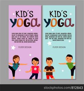 Cute yoga flyers with boys and girls. Vector illustration. Yoga flyers with boys and girls