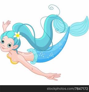Cute Young Mermaid swimming