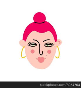 Cute young pink hair girl with cool earrings. vector illustration. Cute young pink hair girl with cool earrings