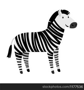 Cute zebra, black and white cartoon animal icon isolated on white background, vector illustration. Cute zebra cartoon animal icon
