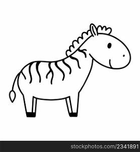Cute zebra in doodle style. Coloring book for kids. African animals.