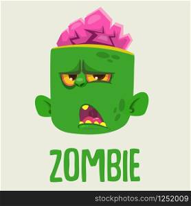 Cute Zombie Head Cartoon Character. Halloween Zombie growling and yelling vector illustration