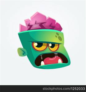 Cute Zombie Head Cartoon Character. Zombie growling and yelling vector illustration