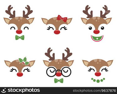 Cutest reindeer family vector illustration with cute deer faces. Kids Christmas design isolated good for Xmas greetings cards, poster, print, sticker, invitations, baby t-shirt, mug, gifts.