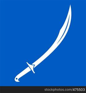 Cutlass icon white isolated on blue background vector illustration. Cutlass icon white