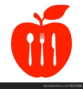 Cutlery and apple