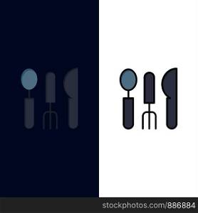Cutlery, Hotel, Service, Travel Icons. Flat and Line Filled Icon Set Vector Blue Background