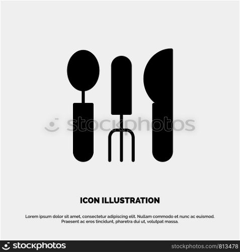 Cutlery, Hotel, Service, Travel Solid Black Glyph Icon