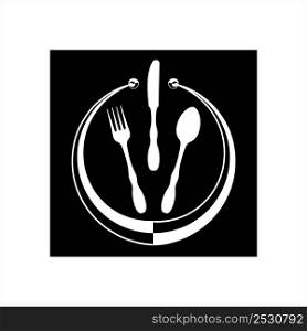 Cutlery Icon, Fork, Spoon And Knife Vector Art Illustration