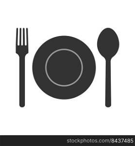 Cutlery icon. Plate, spoon and fork on white background