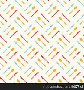 Cutlery icon seamless pattern. Fork, knife, spoon silhouettes and contours. texture for menu. Vector illustration in flat style.. Cutlery icon seamless pattern.