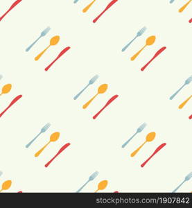 Cutlery icon seamless pattern. Fork, knife, spoon silhouettes and contours. texture for menu. Vector illustration in flat style.. Cutlery icon seamless pattern.