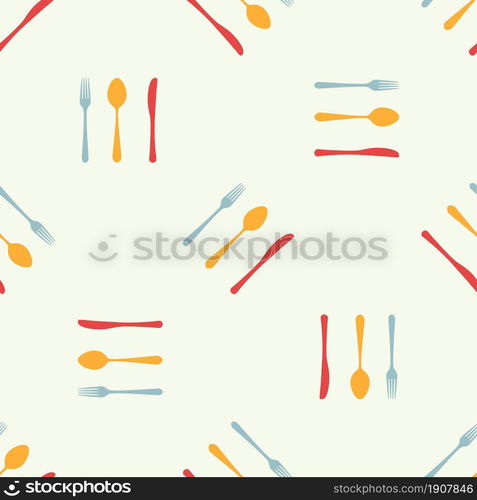 Cutlery icon seamless pattern. Fork, knife, spoon silhouettes and contours. texture for menu. Vector illustration in flat style.. Cutlery icon seamless pattern.