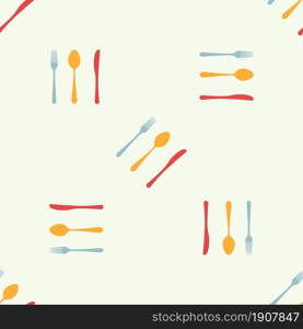 Cutlery icon seamless pattern. Fork, knife, spoon silhouettes and contours. texture for menu. Vector illustration in flat style.. Cutlery icon seamless pattern.