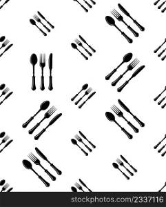 Cutlery Icon Seamless Pattern, Fork, Spoon And Knife Vector Art Illustration